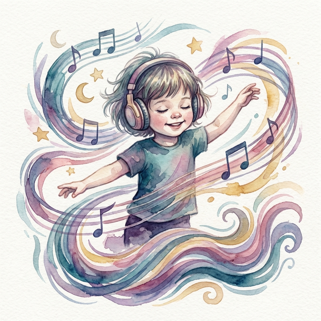 Child dancing with personalized music
