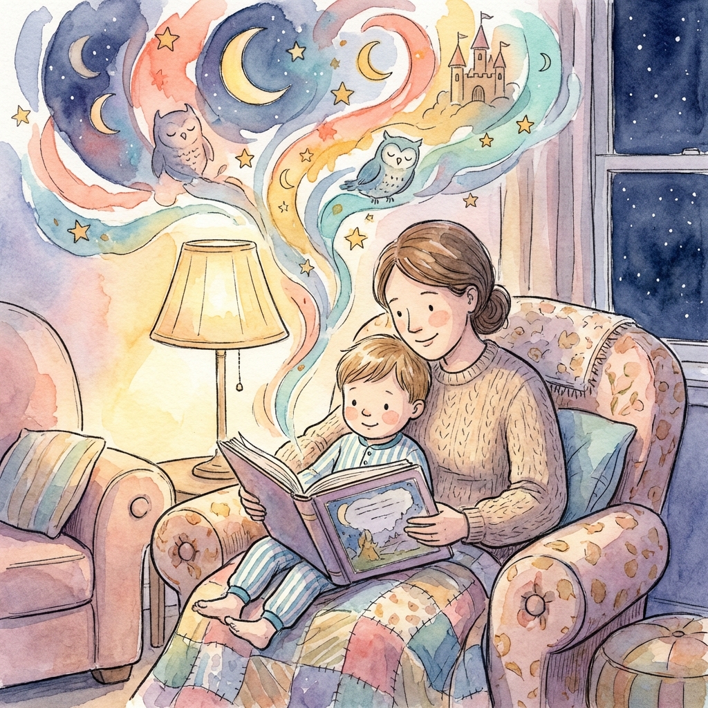 Parent and child reading a personalised bedtime storybook together